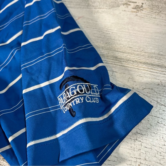 FootJoy FJ Men’s Athletic Fit Performance Golf Polo Shirt Blue Stripe Size Large - Picture 2 of 7